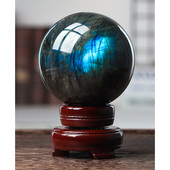 天然水晶球火彩月光石摆件拉长石球矿石原石宝石家居办公桌面装 饰