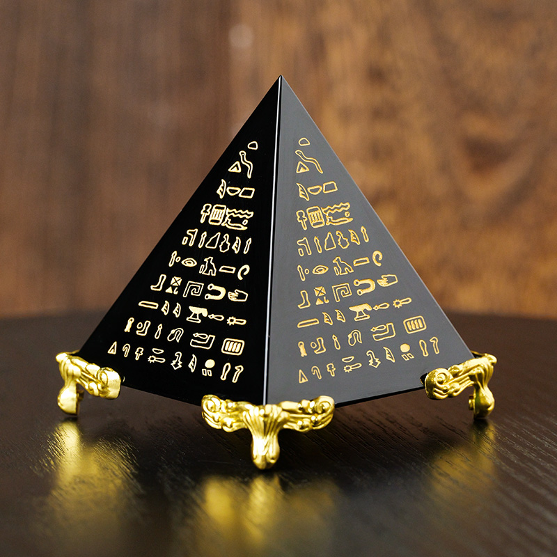 黑曜石水晶经文金字塔摆件
