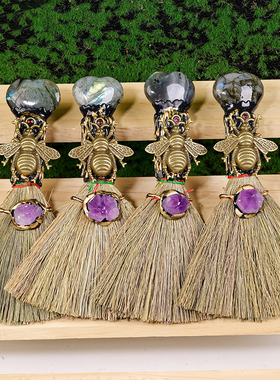 天然拉长石爱心扫把女巫魔法扫帚水晶柱Chakela手工家居装饰摆件