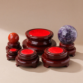 双层圆形旋转水晶球底座木托展示架家居办公装 饰品底托木座摆件