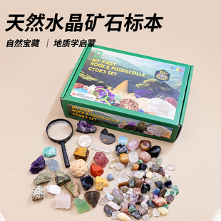天然矿石化石岩石标本水晶原石玛瑙宝石石头儿童矿物地质科普礼物