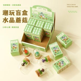 天然水晶蘑菇潮流盲盒儿童玩具宝石玛瑙矿标送生日礼物工艺品摆件