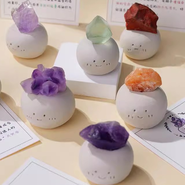 纯手工石塑粘土水晶小豆丁摆件