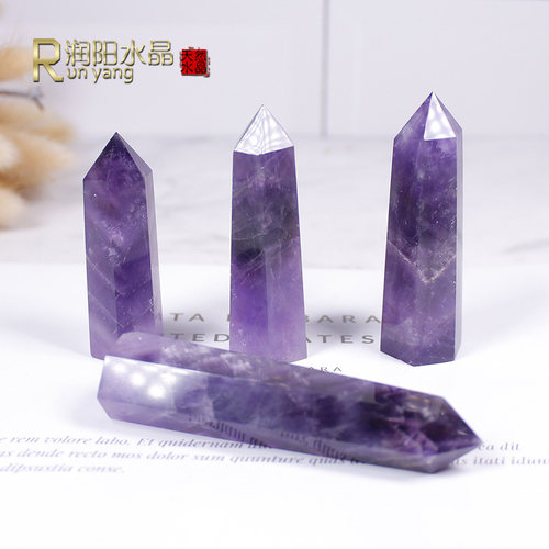 天然乌拉圭原石六棱摆件水晶柱