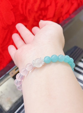 天然天河石墨粉水晶白月光石手串手链设计女小众礼物勇气之石夏日