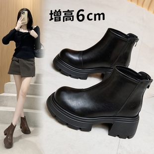 34真皮英伦马丁靴女粗跟厚底防水台后拉链低帮显瘦短靴 小码
