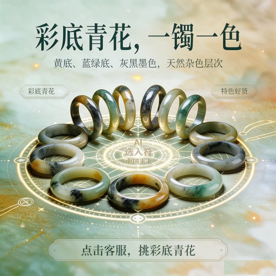 和田玉青花籽料手镯圈口齐全