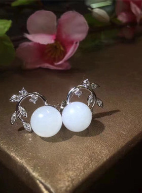 镶嵌白玉耳坠首饰包邮