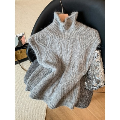 韩系复古麻花高领针织马甲女秋冬