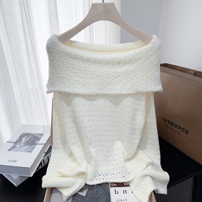 甜美氛围感穿搭一字肩套头毛衣