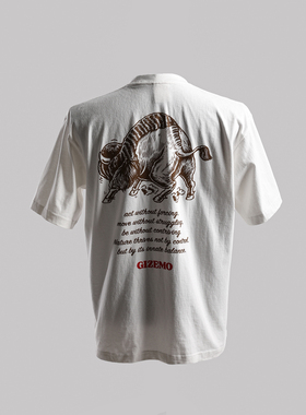 GIZEMO 新疆棉美式复古短袖 美洲野牛风格阿美咔叽风格T恤衫