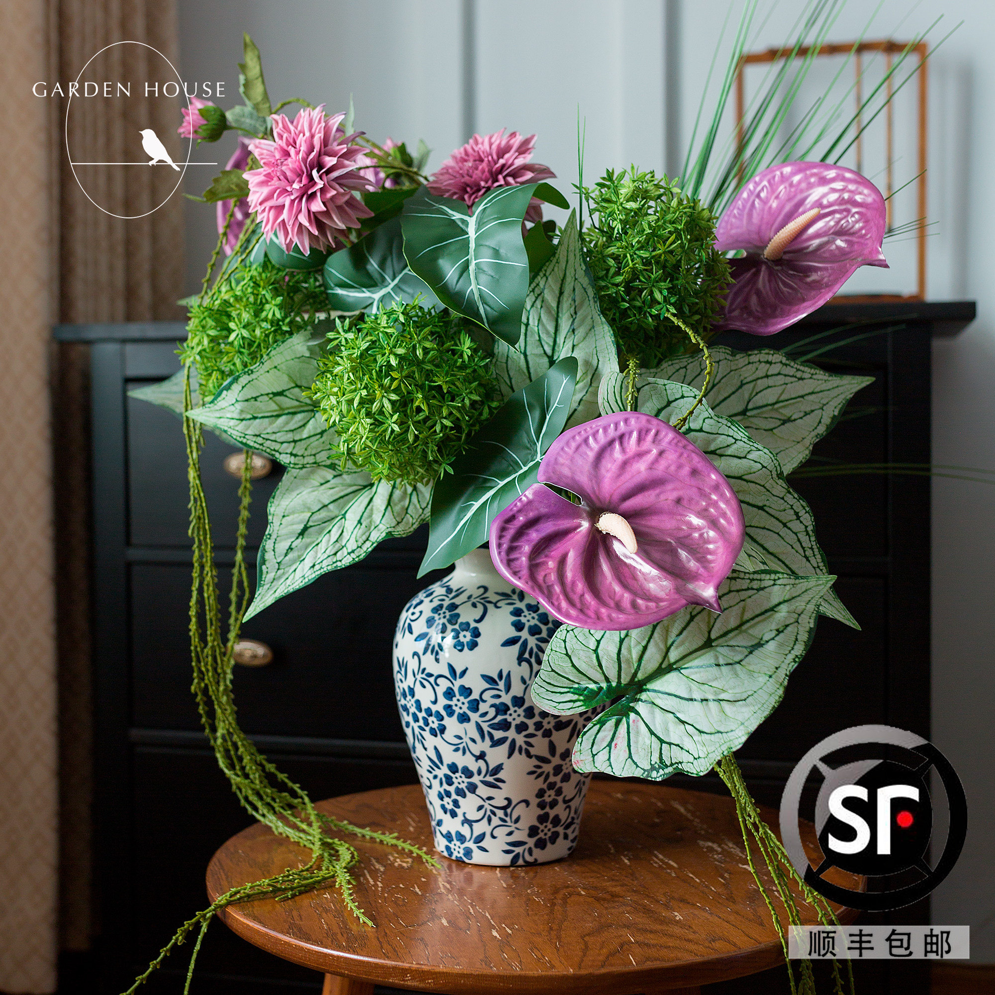 GardenHouse紫色系青花瓷仿真花