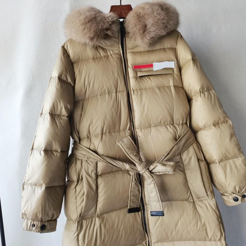 简约大气中长款连帽狐狸毛鹅绒服