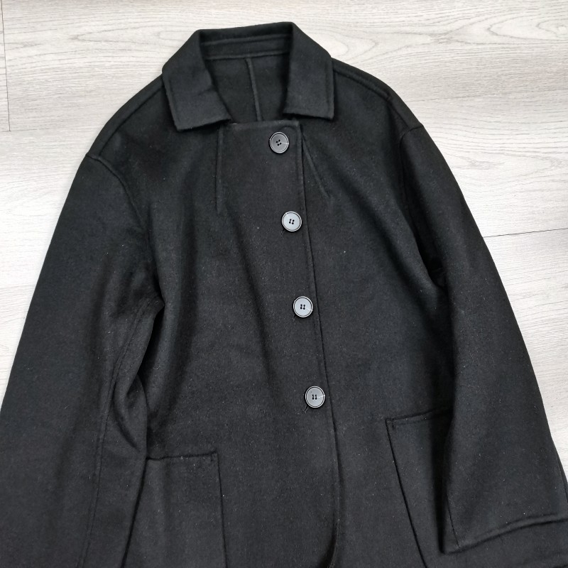 通勤黑色毛呢外套女中长款翻领