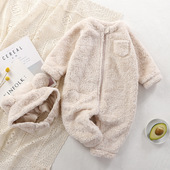 小柒甄选婴儿连体服冬季 新生儿保暖爬服宝宝毛绒外穿罩衣儿童睡衣