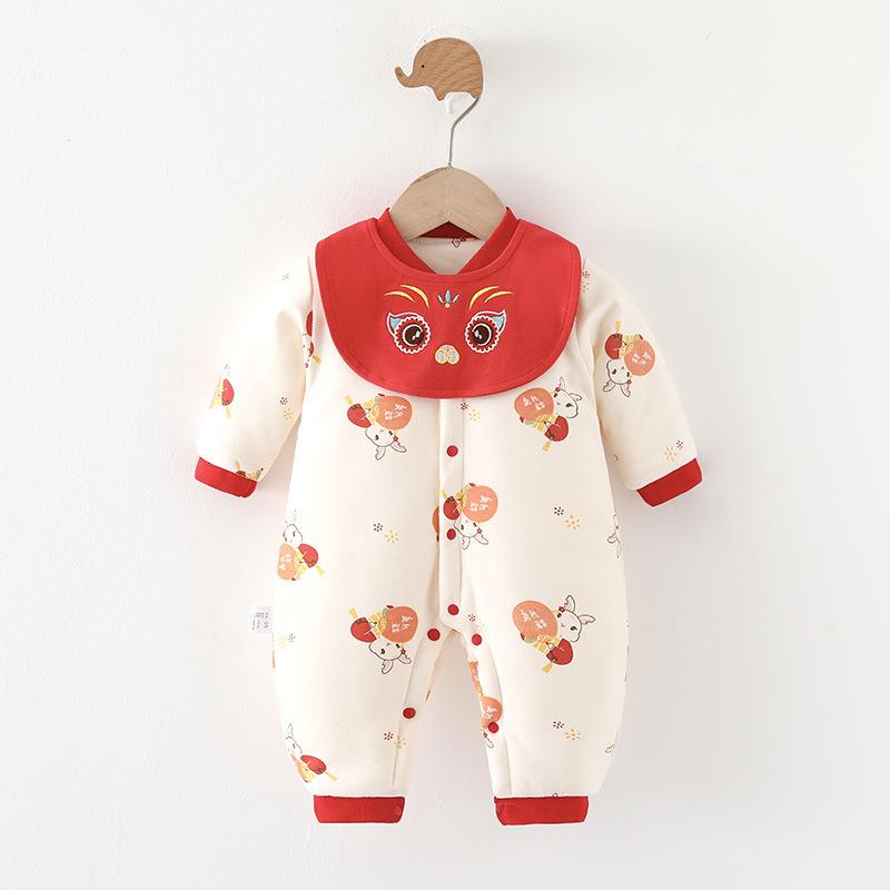 【花妈甄选】婴儿连体衣冬季夹棉加厚哈衣冬天新生儿衣服秋冬款龙