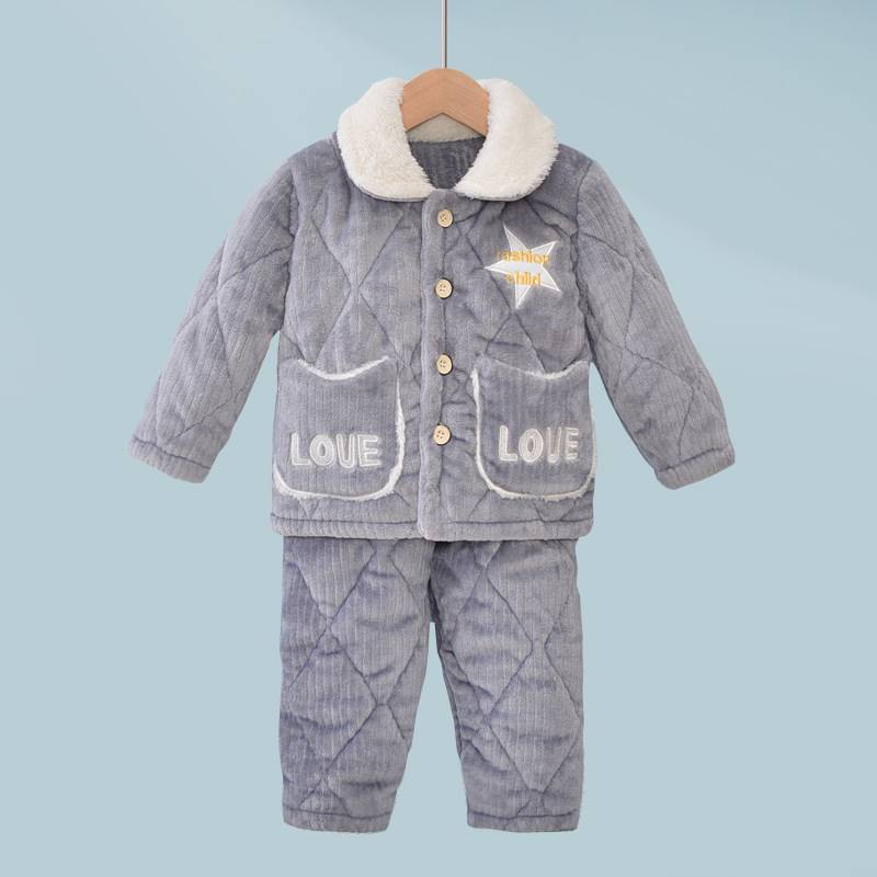 儿童睡衣男孩子秋冬季珊瑚绒加厚加绒中大童女童法兰绒分体家居服