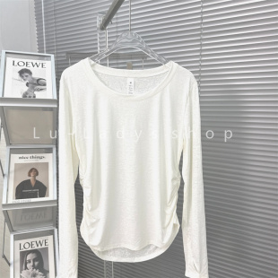 训练运动长袖 瑜伽服普拉提罩衫 提花圆领健身上衣女修身 初秋薄款