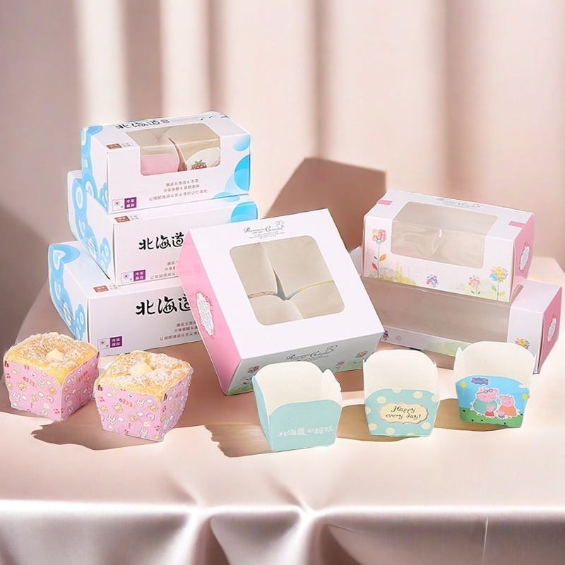 北海道手提戚风纸杯蛋糕盒2粒3粒4粒6粒透明开窗西点饼干盒曲奇盒