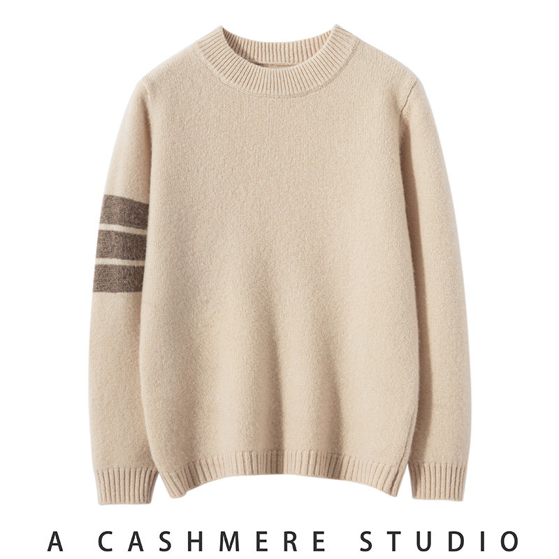 2025秋冬新款100%纯羊毛针织衫男女童圆领七针三道杠时尚打底