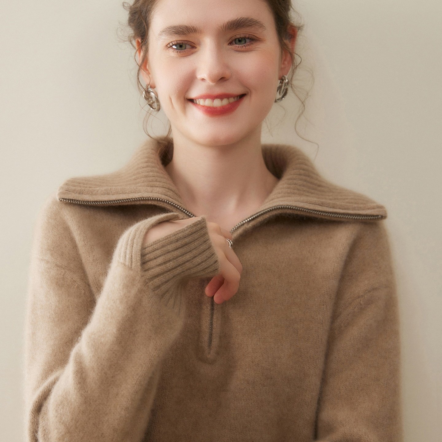 秋冬新款五针三股加厚山羊绒衫女POLO领半拉链袖口开叉打底衫,女装/女士精品,羊绒衫,淘宝优惠券,粉丝福利购,淘宝优惠卷