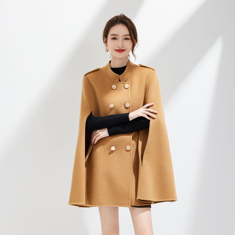 羊范2026年秋冬新款斗篷式双面呢大衣女100%羊毛宽松加厚气质外套