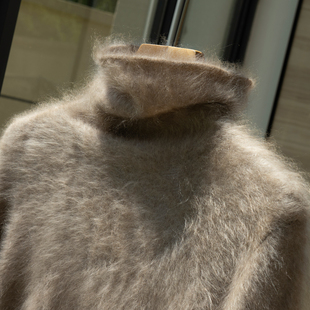 触感皆是温柔~100%山羊绒针织拉绒毛衣女堆堆领纯色宽松长袖打底