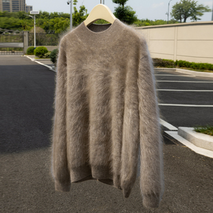 拉绒系列~100纯山羊绒针织衫女士圆领宽松减龄长袖百搭简约款上衣