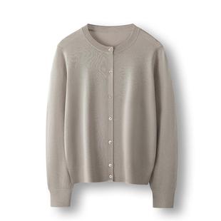 羊范扬子纱系列~200支超细精纺纯羊毛针织开衫女圆领薄款长袖外套