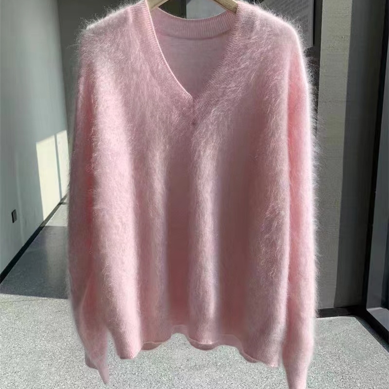 羊范长袖V通勤山羊绒拉绒羊绒衫