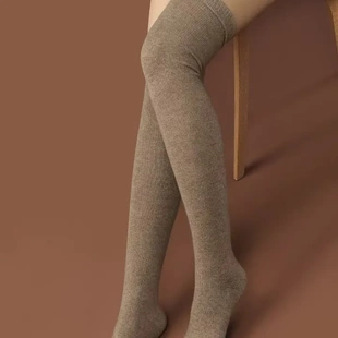 山羊绒针织袜女士过膝保暖长腿袜简约百搭纯色打底袜 羊范秋冬新款