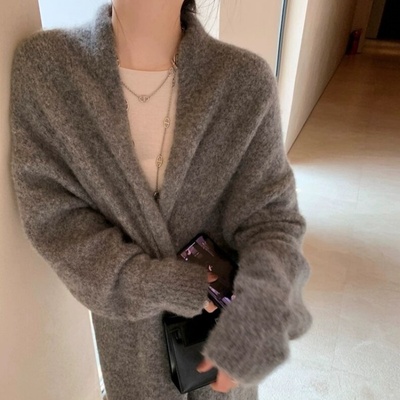 羊范羊毛V纯色针织开衫女