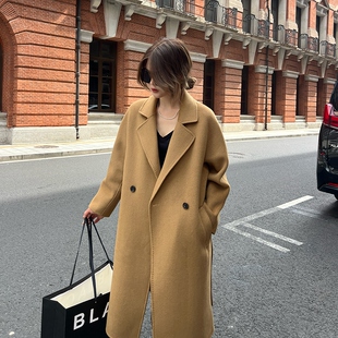 羊范中长款双面羊绒呢子大衣女韩版过膝手工外套高端气质减龄毛呢
