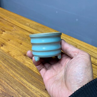 宋代美学汝瓷窑三足炉式玄纹茶杯主人杯个人杯工功夫茶具单杯微瑕