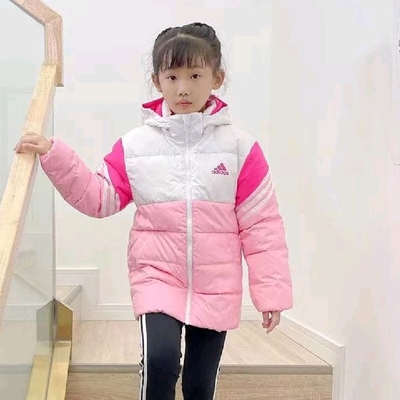 Adidas/阿迪达斯冬季保暖小童女童休闲运动连帽羽绒服短款H40328
