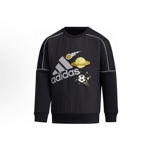 阿迪达斯男童中大童反光logo针织棉涤透气保暖圆领套头卫衣FM9697