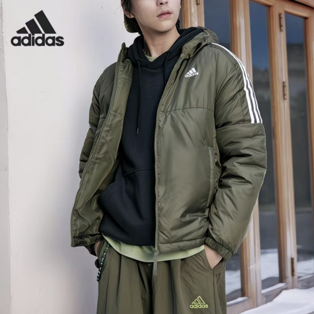阿迪达斯男子学生冬季防寒夹棉三条纹棉服防风保暖外套KF6756