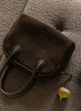 猴子家 口碑返场款！反绒磨砂拼植鞣皮保龄球包 复古单肩斜挎包