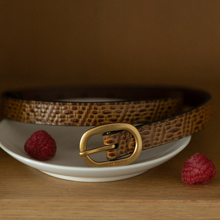 猴子家 点睛穿搭vintage风小众文艺编织压纹头层牛皮皮带复古腰带