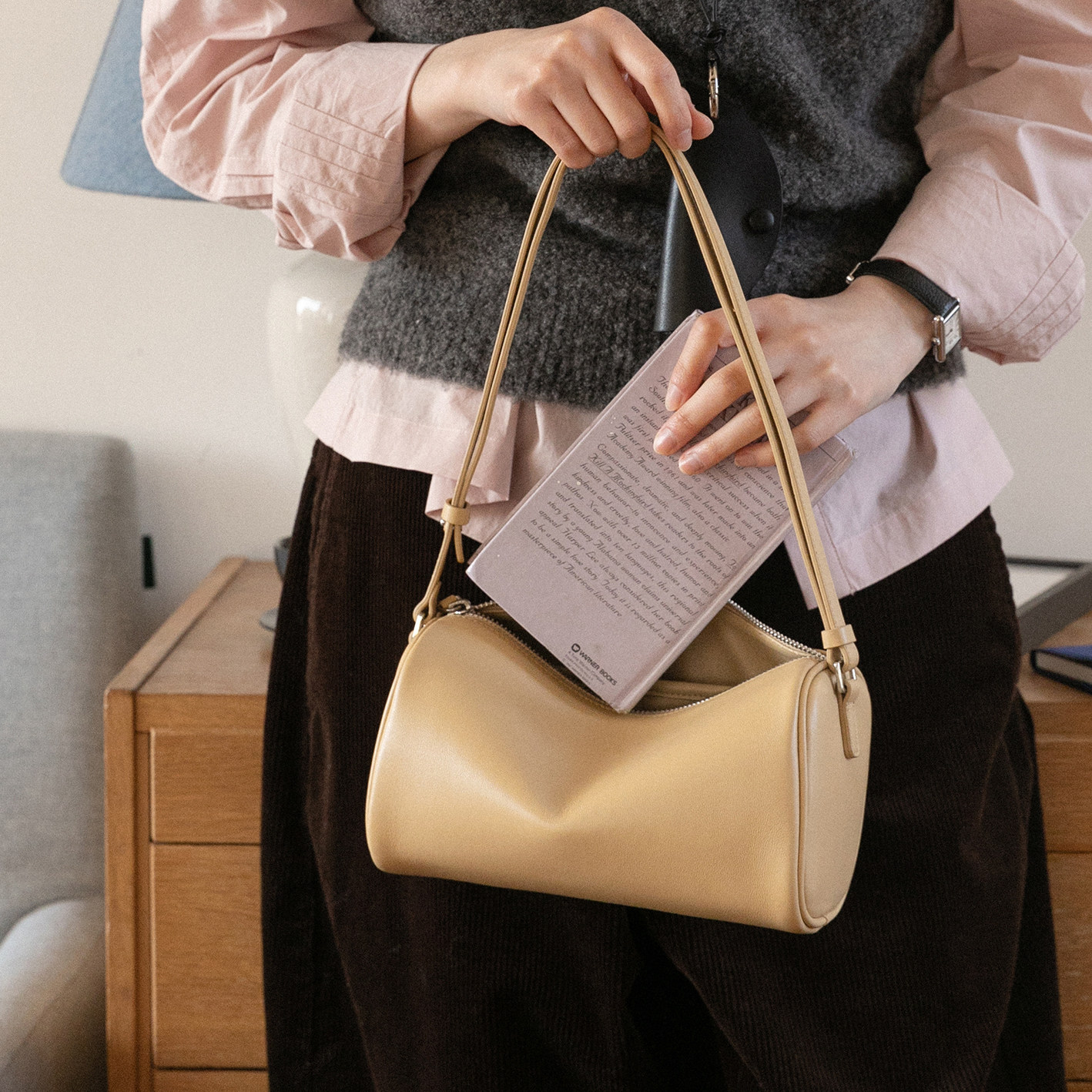 猴子家 新款复古真皮枕头包 软皮包包质感女包头层羊皮单肩腋下包