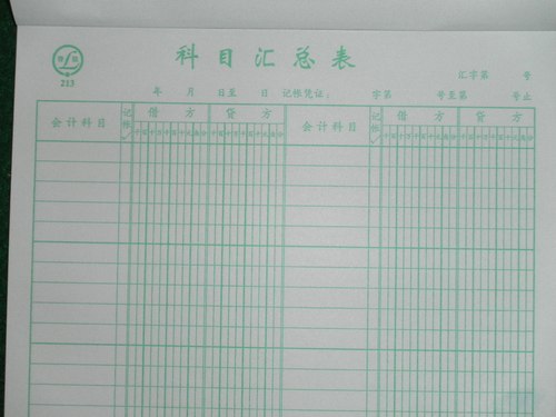 青联 科目汇总表 单据 帐册 帐本 财务报表 213科目汇总表