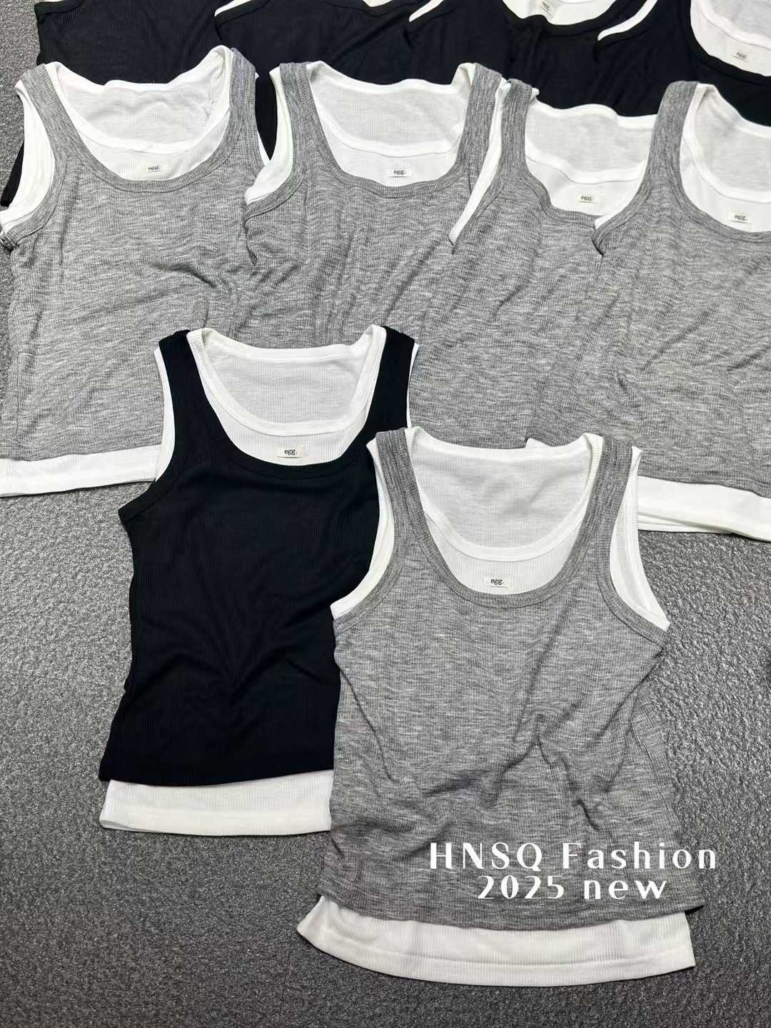 欧洲站2025春夏新款洋气设计感上衣拼色假两件背心T恤打底