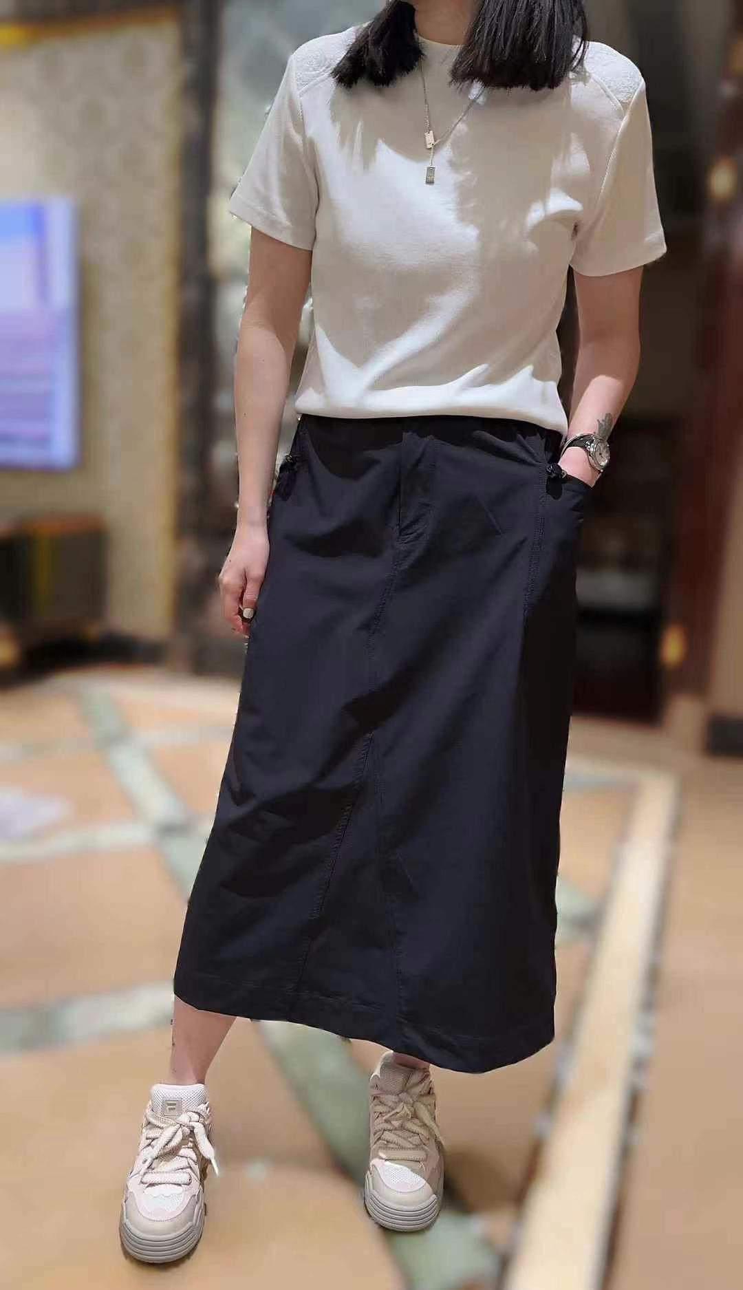 简约休闲工装裙欧洲站2025春季新款百搭显瘦休闲裙子中长裙松紧腰