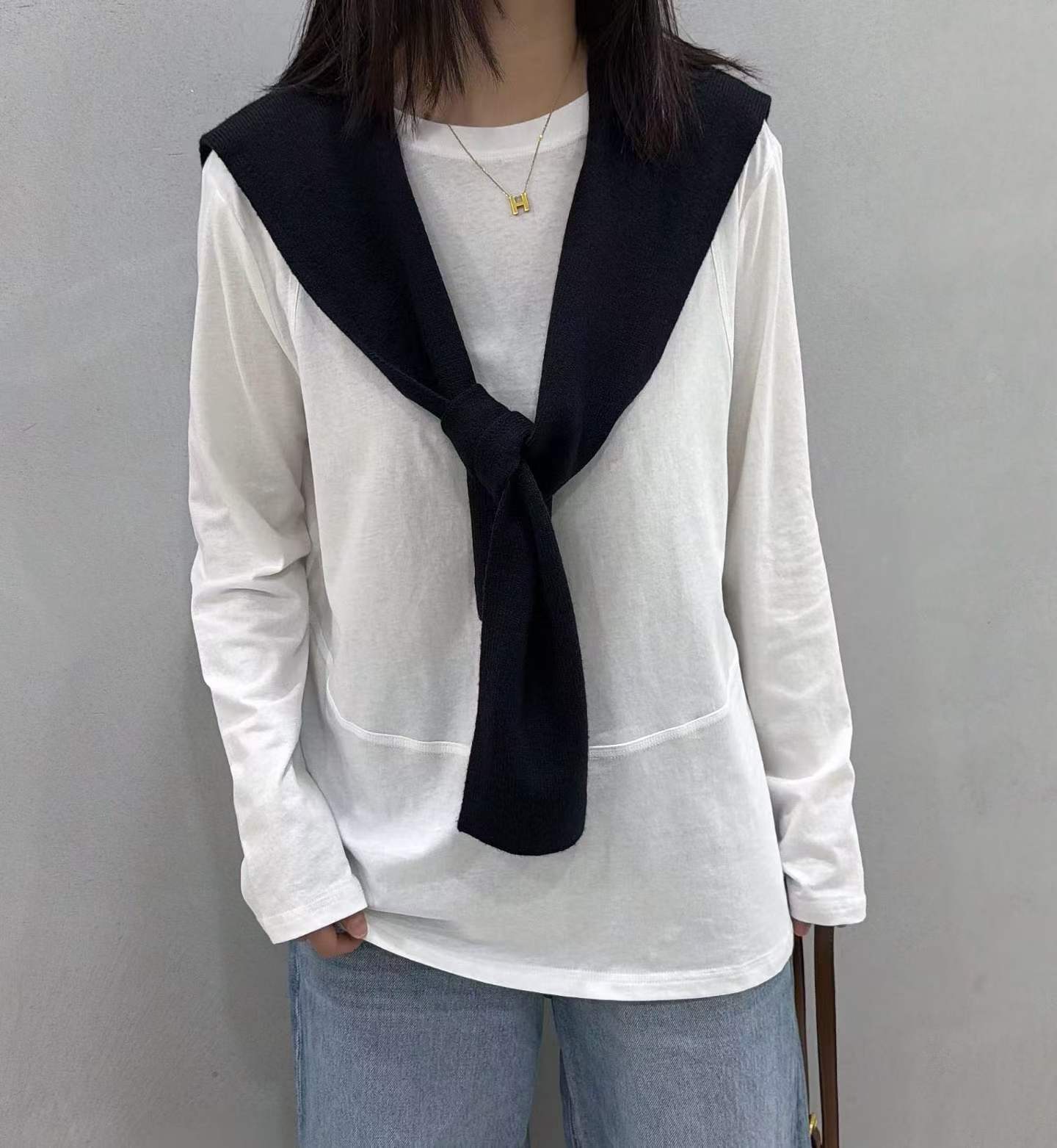 可配毛衣卫衣长款白色长袖T恤女欧洲站2026秋款女装欧货休闲上衣