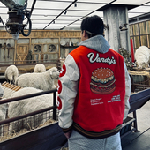 Vandythepink美式 高街汉堡刺绣夹克外套男女宽松休闲夹棉棒球服潮