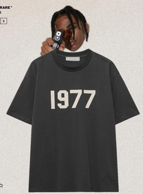 FEAR OF GOD复线ESSENTIALS高街1977植绒印花FOG男女宽松短袖T恤