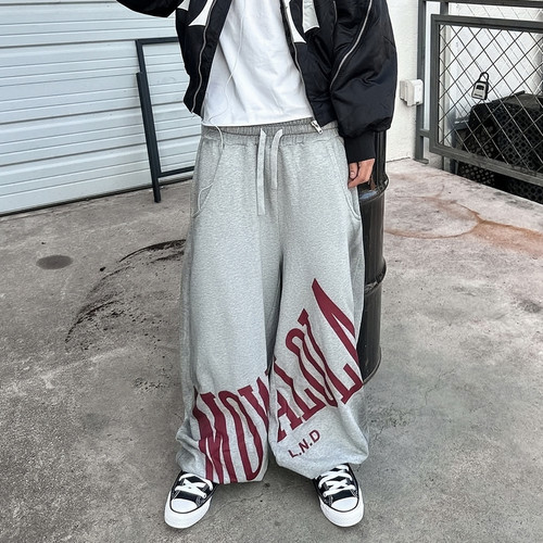 Mowalola高街喷色做旧阔腿卫裤潮