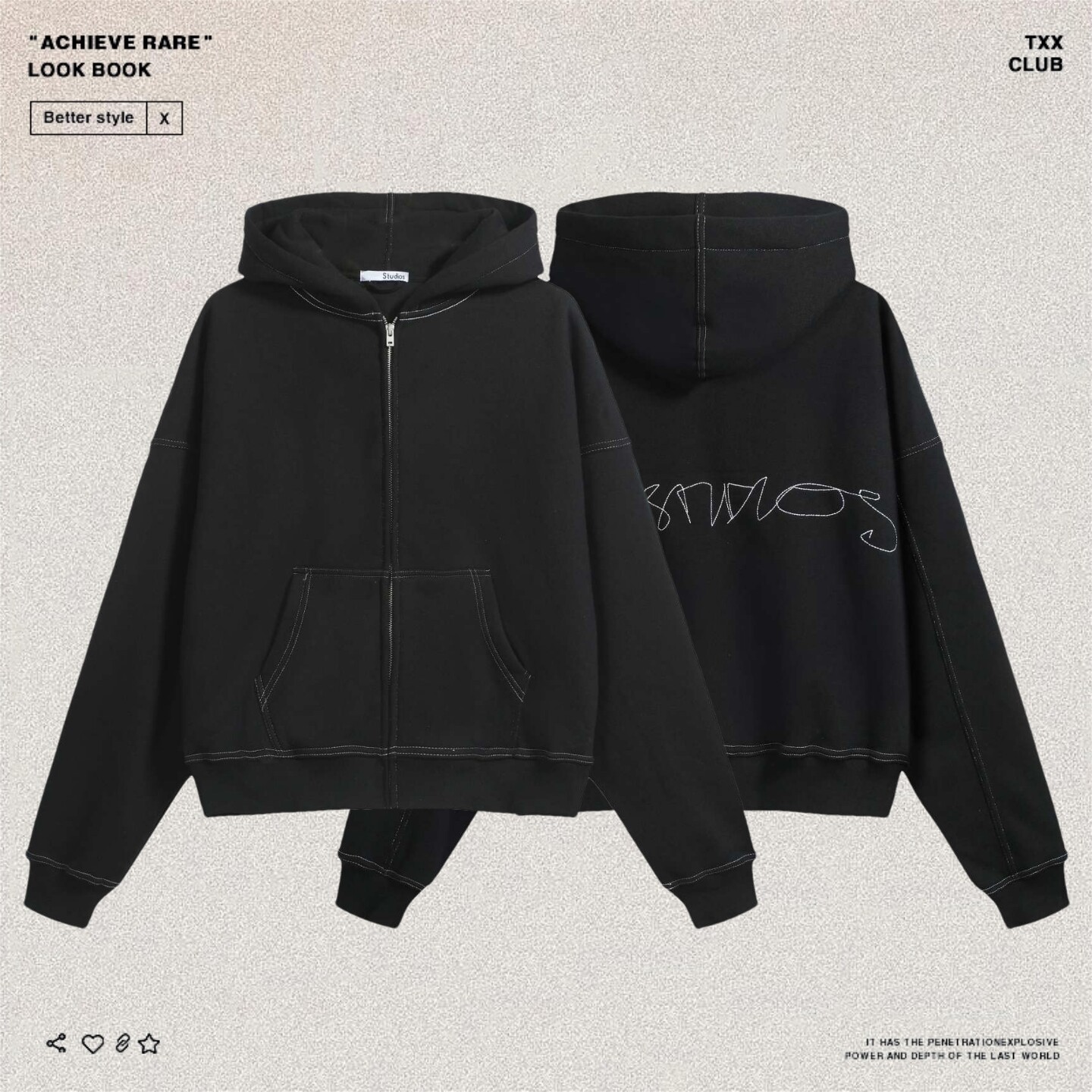 thumbnail for AC style high street contrast thread embroidered letter cardigan jacket unisex style loose casual fleece hooded sweatshirt