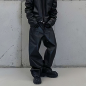 FAR.ARCHIVE美式 男女宽松机车PU皮裤 高街潮牌工装 伐木阔腿直筒裤