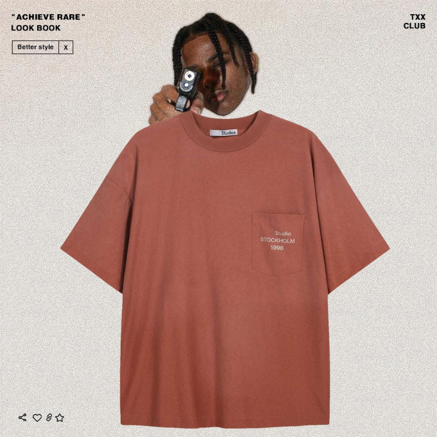 AC风格极简口袋印花LOGO短袖小众高街磨破做旧男女宽松休闲T恤潮